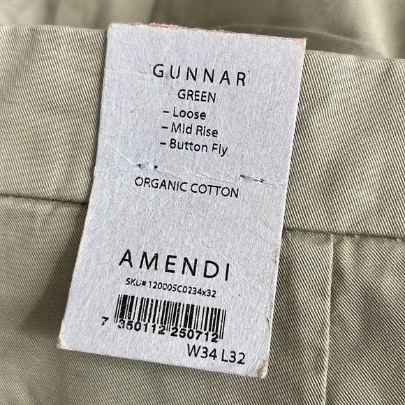 Amendi Gunnar in Green Organic Cotton Pleat Front Button Fly Pants - NEW Size 34 - Picture 7 of 13